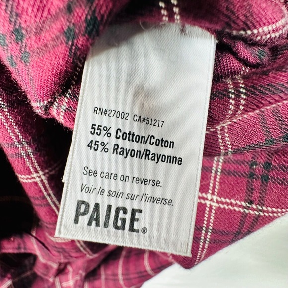 Paige plaid button down‎ Women short sleeve distressed ruffles shirt soft Red XS - Picture 6 of 6